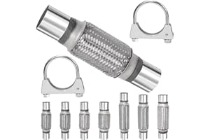 Swpeet 3Pcs 1.75"X6"/10" Inches Exhaust Flex Pipe with 1.8 Inches Exhaust U Clamp Kit, Universal Type Stainless Steel Double Braid Zinc Pipes Exhaust Flex Tube Ideal for Heavy Duty and Cars