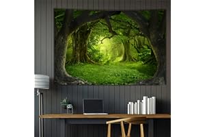Arsey Arazzo da parete con foresta magica, decorazione da parete per camera da letto, verde, 200 x 150 cm