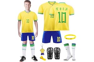 KITIMI Football Kit Kids, Children Football Training T-Shirts Shorts Socks Guard Plate Keychain Accessories, Boys Girls Home Away Soccer Jerseys Football Fan Gifts for Kids