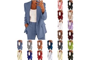 AEGJEGVD Blazer Suit Set Women Sale 2 Piece Suits for Women Button Long Sleeve Jacket Long Pants Solid Color Two Piece Outfits Lapel Outerwear Blazer and Trouser Suits Ladies Sets Plus Size UK S-5XL Clearance