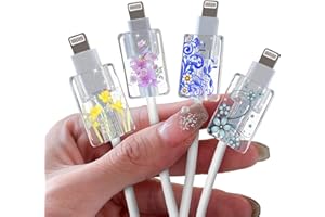 DiyGody Glitter Cable Protector for iPhone Type-c Charger,Cute Bling Floral Flowers Filaments Pattern 4 PCS Set Cable Phone Protector for Women Girls,Charging Cord Protector,Cable Chomper,Cord Saver