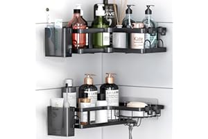 ZVZM Duschablage Ohne Bohren Ecke, Badezimmer Organizer 4 Stück, Shampoo Halterung für Dusche, Dusche Halterung Duschregal Ohne Bohren, Shower Shelf für Badezimmer, Küche.