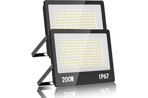 HAPYLUMI Projecteur LED Exterieur 200W 2PCS, 20000LM Spot LED Extérieur Puissant, 6500K Blanc Froid Projecteur LED IP67 Imperméable Eclairage Sécurité D'extérieur pour Jardin, Patio,Garage,Terrasse,Entrepôt