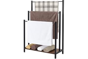 BLUE BAZAAR Freestanding Towel Rack 57X28X83CM - Industrial 3-Bar Metal Towel Rail with Storage Shelf & Anti-Slip Feet for Bathroom