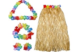 qerich 5 Pcs Hawaiian Fancy Dress Women Grass Skirts for Adults Fancy+Dress Hula Skirt Beach Party Outfits Costume Leaf Accessories Decoration Flower Leis Supplies Garland Tropical Sets Kids