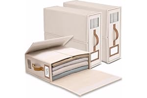 BUBOOO linge boite rangement drap de lit, 3 organisateur drap pliable vec fenêtre transparente & étiquette pour draps couvertures, housses, serviettes, Lin Beige