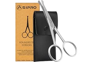 ASIPRO Tijeras Punta Redonda 4" Incluidos Funda Tijeras Nariz Hombre y Mujer Acero Inoxidable para Cejas, Pestañas y Oídos Nose Hair Scissors, Rounded Tip Scissors para Recortar Bigote, Barba y Nariz
