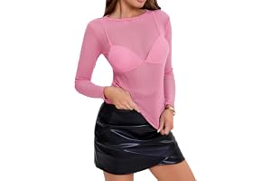 Eisnnu Dam T-Shirt Transparent, Sexig Svart Skjorta Mesh Toppar Transparent Rund Hals Toppar Blusar Långärmad Tröjor Clubwear