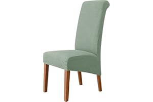 MILARAN Large Chair Covers for Dining Room, Geometric Jacquard Slipcover for Large Dining Chair, Soft Stretch Washable Removable Parsons Chair Protector,Set of 4,Matcha green