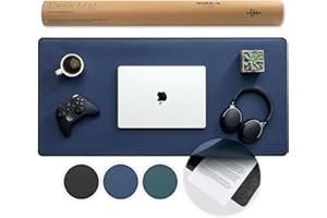 NORDIK BY DESIGN Nordik Felt and Leather Desk Mat Non-Slip - Blue - 89 X 43 CM - Felt and Vegan Leather Desk Pad - Document Organizers - Desk Blotter and Desktop Mat - Desk Protector Laptop Desk Matt for Desktop