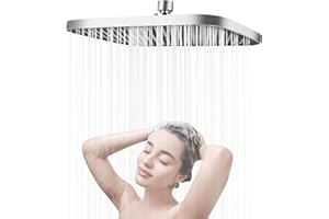 RUCUDIM Deszczownica prysznicowa 14 cali, stal nierdzewna, energooszczędna głowica prysznicowa, regulowana 360° kwadratowa głowica prysznicowa, samoczyszcząca się deszczownica, głowica prysznicowa do