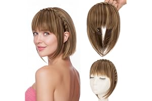 S-noilite Bandeau avec frange, perruques à frange frontale, postiche tressé synthétique avec extensions de cheveux à frange,Brun doré mélangé à blond bébé