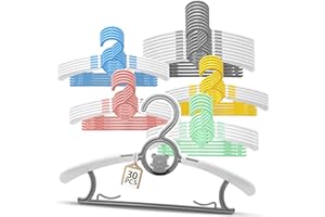 Yonality 30 grucce bambini, 28cm-36cm grucce regolabili antiscivolo per bambini, appendino in plastica con ganci impilabili a forma di orsetto salvaspazio, 5 colori, per unisex bambino neonati