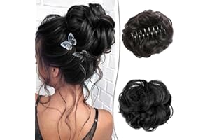 LARFRAECY Krallen Clip Messy Bun Haarteil Haarteil mit Klammer Clip in Claw Haargummis Lockige Synthetische Haarknoten Haarverlängerung Chignon Voluminös Haarteil Unordentlicher Dutt Extensions (Schwarz)