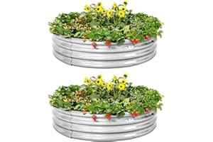 Land Guard - Kit de 2 jardineras elevadas galvanizadas, redondas, para hortalizas y verduras, para exteriores