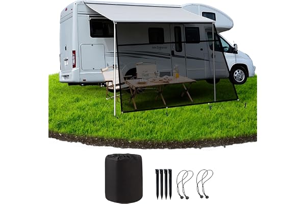 Ezcasch Pare-Soleil pour Camping-Car, Paroi Avant pour auvent, 75% View Blocker Stores, Protection Solaire Protection visuelle pour Camping-Car, Caravane 2x3.7m (HxL)