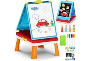 HOLYFUN Staffelei Kinder, Doppelseitige Tafel Kinder und Whiteboard mit Anderem Zubehör für Kinder und Kleinkinder