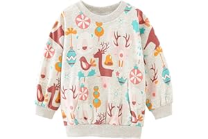 MUJOQE Mädchen Weihnacht Pullover Kinder Weihnachtskleidung Rentier Sweatshirts Baumwolle Warme Christmas Langarmshirt 1-7 Jahre