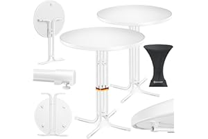 ‎KESSER KESSER® Gastro Stehtisch klappbar Bistrotisch 2er Set | Pulverbeschichtete Edelstahlplatte | höhenverstellbare Füße | Party-Tisch Ø 80cm | In- & Outdoor | Empfangstisch inkl. Husse | Klapptisch Weiß