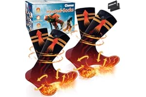 Clemas 2 paires de chaussettes chauffantes rechargeables, équipées d'une paire de haute capacité de 5000 mAh de charge de batterie pendant 8 heures, avec 4 options de transmission de température,