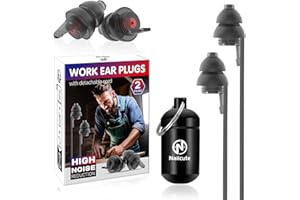 Naiicute Bouchons d'oreille anti bruit 2 paires, Boules Quies de travail avec Cordon Détachable, Protection auditive pour Milieu Bruyant ou Stressant, Prévient les lésions auditives, Réutilisable