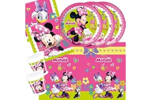 PROCOS 37-częściowy zestaw imprezowy Minnie Mouse - Minnie Happy Helpers - talerze, kubki, serwetki, obrus dla 8 dzieci