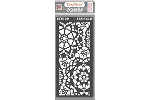 CrafTreat Stencil riutilizzabile con motivo floreale per dipingere - Stencil per sfondo centrino - Dimensioni 4 x 9,5 pollici - Stencil fioriti per dipingere mobili - Stencil sottili