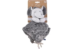 DODO D'AMOUR - Doudou Carré - Éléphant - 012491 - Gris - Alvéolé - Naissance - Peluche - Bébé - 29 cm x 29 cm - À Partir de 0 mois