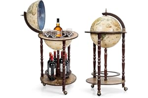 ‎GIANTEX GIANTEX Globusbar mit 3 Rollen, Barwagen Weltkugel Cocktailbar mit Bodenplatte, Hausbar Minibar Tischbar Dekobar, Eukalyptusholz (beige)