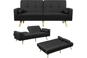 ‎YAHEETECH Yaheetech Klappsofa Couch mit Verstellbarer Rückenlehne, Loungesofa Liegefläche 163 x 106 cm, fürs Wohnzimmer/Schlafzimmer/Gästezimmer, Schwarz