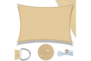 AMAZON BRAND - UMI UMI Toldo Vela de Sombra 4x5m Rectangular Impermeable Protección Rayos UV Toldos Exterior Terraza para Patio Jardín- Arena