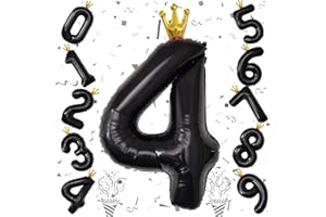 ISNDARE Crown Number Balloons 4 for Kids, Large Black Number Balloon 0-9 Set, Foil Helium Self Inflating 40 Inch Balloons for Girls 4th Birthday Party Decor Anniversary Party Decoration Boys Supplies