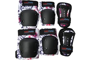Kiddimoto Kids Elbow Knee Pads Set. Protective Gears for children skating mtb skateboard street sport biking and scooter with Elbow Knee Wrist Guards Pads