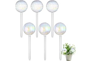 BEAUTYWEN 6PCS Iridescent Plant Watering Globes Plant Watering Bulbs Colorful Round Shape Self Watering Devices Iridescent Uneven Surface Glass Self-Watering Globes Spikes for Indoor and Outdoor Plants