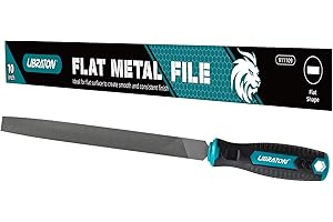 LIBRATON 10-Inch Flat Metal File, Metal File Tool, High Carbon Steel File with Ergonomic Handle, Hand File for Metal, Metalworking, Wood, Plastic, Flat File for Refining, Shaping and Scraping