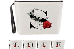 Blisswave Trousse de Toilette A-Z, Cadeaux Personnalisés pour Femmes, Fille, Maman et Amies, Noël, Anniversaires, Petite Trousse Maquillage Roses Élégante et Mignonne, Ornée de Vos Initiales (Beige)