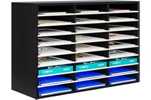 ‎PAG PAG 27 Fächer Verstellbarer Dokumentenablage aus Holz,Holz-Literatur-Stehsammler,Aktensortierer Briefablage A4 Zeitschriftenständer,für Büro/Zuhause/Schule, Schwarz&Weiß