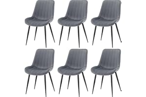 FRUOGO Set da 6 Sedie da Pranzo Moderne con Sedile e Schienale Imbottiti in Velluto, Robuste Gambe in Metallo per Sala da Pranzo, Soggiorno, Cucina, Salotto, Grigio Scuro