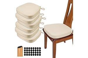 BUYUE verdickt Esszimmerstuhl Kissen Satz von 6, U-Form hohe Dichte Schaumstoff komfortable Stuhlpolster für Küche, rutschfest Indoor Sitzkissen (6 PCS, Beige)