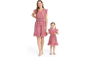PatPat Ensemble de Robes pour mère et Fille : Robe à Pois avec Manches flottantes pour Une Tenue Parfaite en Famille, Robes pour bébé - Filles/Femmes