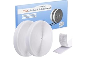 VOWOBEST Klettband Selbstklebend Extra Stark 10Mx20mm, Weiß Doppelseitig Klett Mit Klettverschluss Kelbstklebendes, Haken und Loop Band Klebepad Für Fliegengitter, Couch-Kissen