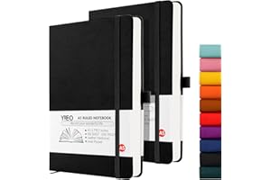 YIEO Notebook A5, 2 Pack Hardback Journal Notebook with 398 Lined Pages 80 GSM Leather Notepad with Bookmark, Pen Loop and Expandable Paper Pocket, for Office School Supplies (Black+Black)