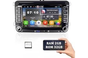 [2G+32G] Android Radio Coche con GPS para VW Golf 5 6 Polo Tiguan Caddy Skoda,CAMECHO Radio 2 DIN 7'' de Pantalla Tactil con WiFi/Enlace Espejo/Bluetooth Manos Libres/USB/FM SWC y Canbus