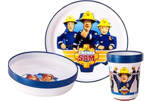 ZAWADI GLOBAL Fireman Sam 3pcs Reusable Bicolor Premium Kids Dinner Tableware Set Plate, Bowl & Tumbler, BPA Free
