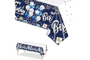 Dagelar Navy Blue Birthday Tablecloth,Happy Birthday Party Table Covers Blue Waterproof Plastic Tablecloth Blue Birthday Party Decorations for Boys Men 137 * 274cm