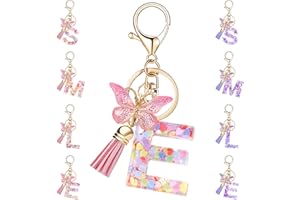 MOIUGULI Initial Letter Keychain, Keyrings For Women Alphabet Keychain with Butterfly Tassel Pendant Cute Keychain Bag Charm Female Girls Women Girlfriend Daughter Birthday Gift Purse Bag Handbag Travel Deco