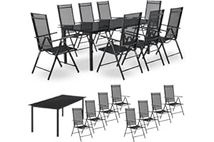 ‎JUSKYS Juskys Aluminium Gartengarnitur Milano 8+1-8 Hochlehner Stühle verstellbar & klappbar mit Tisch - Gartenmöbel Set 9-teilig wetterfest - Grau