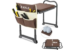 ikkle Garden Kneeler and Seat Heavy Duty, Upgraded Garden Stool Bench with Thicker Wider Detachable Kneeling Pad and Tool Store Pouches, Nice Gardening Gift for Mother Father- Brown (Patented)