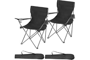 TecTake 800829 Lot de 2 Chaises de Camping Pliantes Portables 2 Places avec Porte-Gobelets et 2 Sacs de Transport – Diverses Couleurs (Noir)