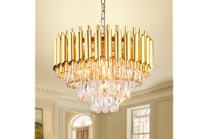 FRIXCHUR 15.7'' Crystal Chandelier Lights Modern Gold Pendant Light 3-Tier Crystal Chandelier Light Fixture Raindrop Flush Mount Ceiling Light for Bedroom Living Room E14x5 Bulb（Not Includ Bulb）